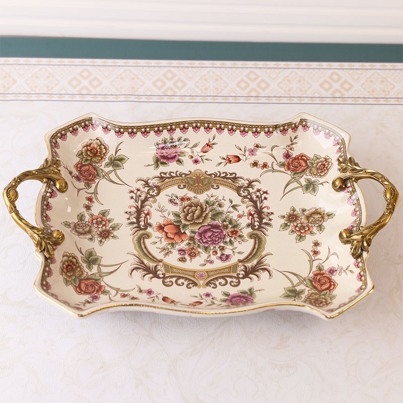 European-Style Fruit Plate, American-Style Ceramic Fruit Plate, New Chinese-Style Alloy Creative Tray, Living Room Coffee Table Decorative Crafts