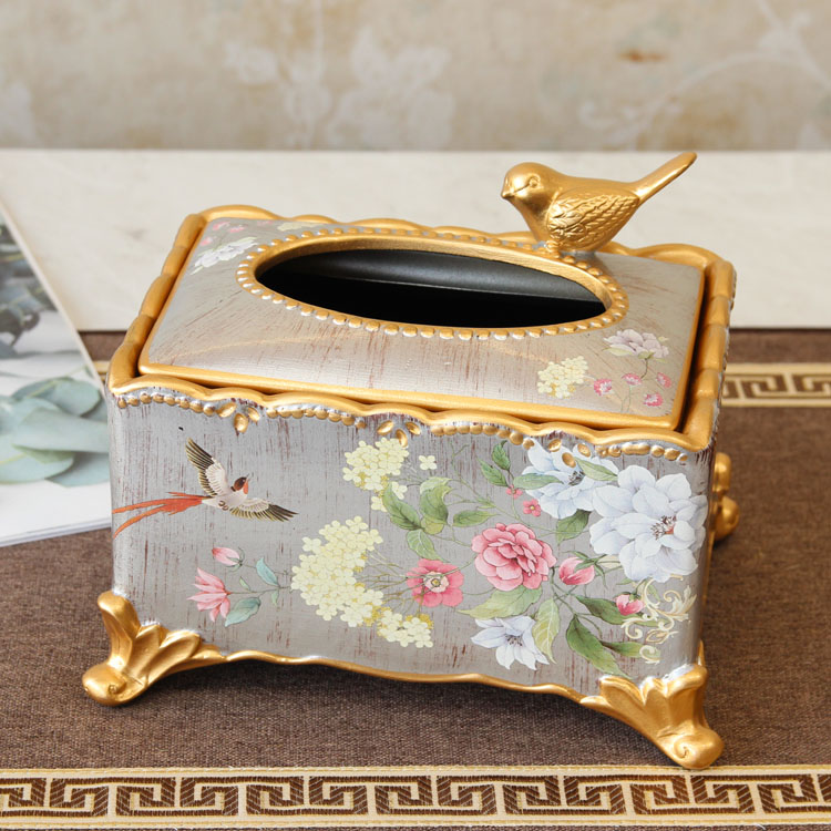 New Chinese-style ceramic tissue box American-style European-style creative rectangular toilet paper box Living room coffee table decoration craft decoration