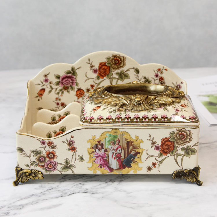 European-style luxury villa model room storage tissue box American-style villa model room ceramic multi-functional toilet paper box
