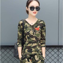 Spring and autumn camouflage long sleeve top size T-shirt trousers womens leisure outdoor sports two-piece suit dance uniform military training