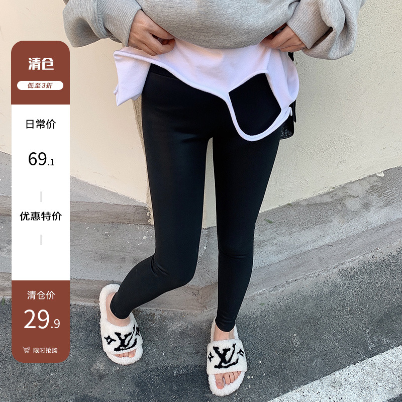 Black pants female autumn and winter plus wear warm high waist shark skin tight elastic yoga pencil pants