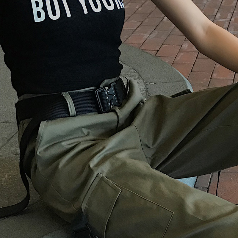 Song Zhen Un's pants automatic buckle belt female cool jeans canvas weaving belt 2021 new tide