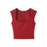 宋正恩 Красная короткая хлопковая майка топ, облегающий крой