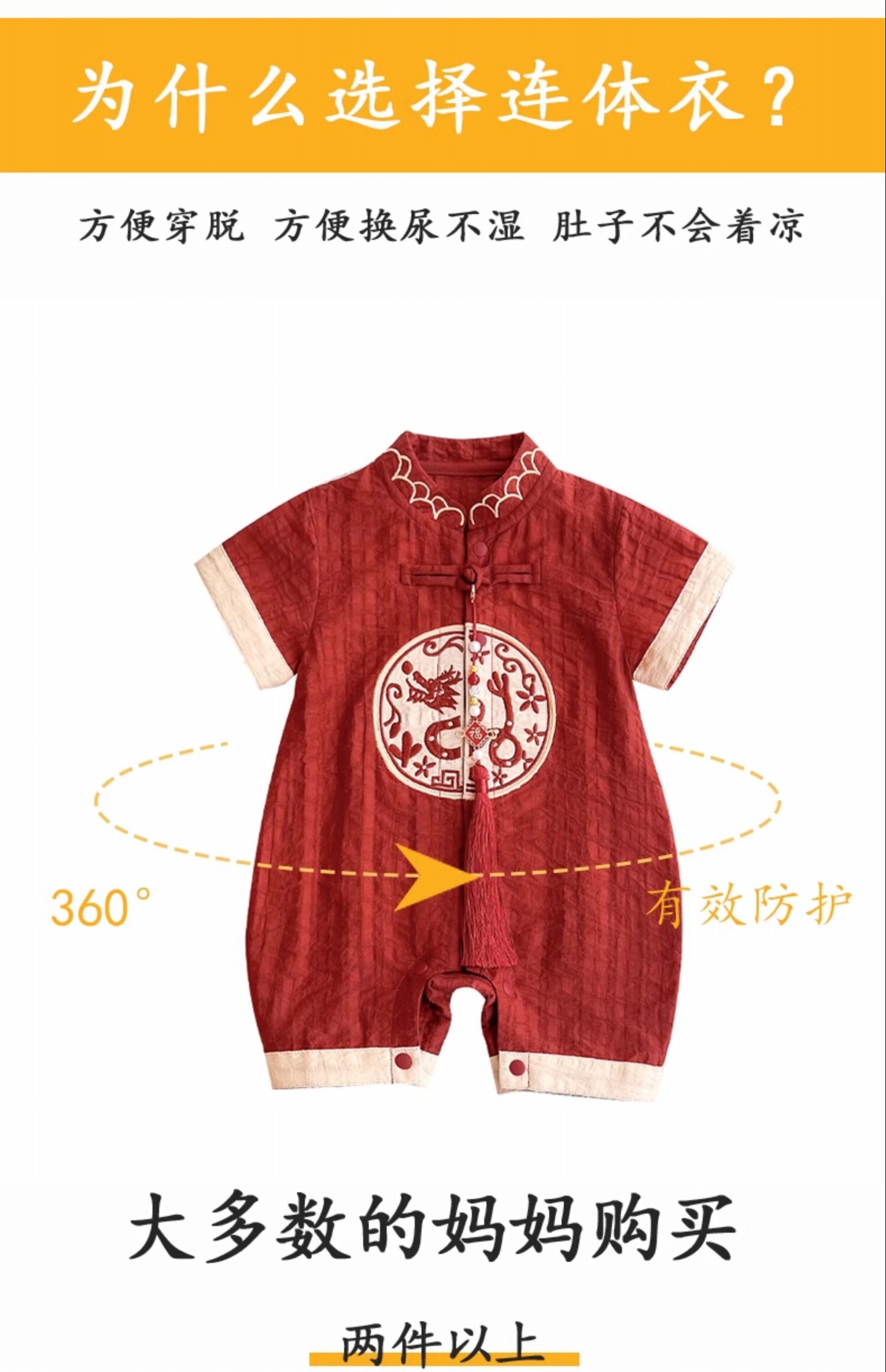 全棉婴儿衣服夏季薄款男宝宝连体衣满月宴百天周岁礼服新中式端午 — 7
