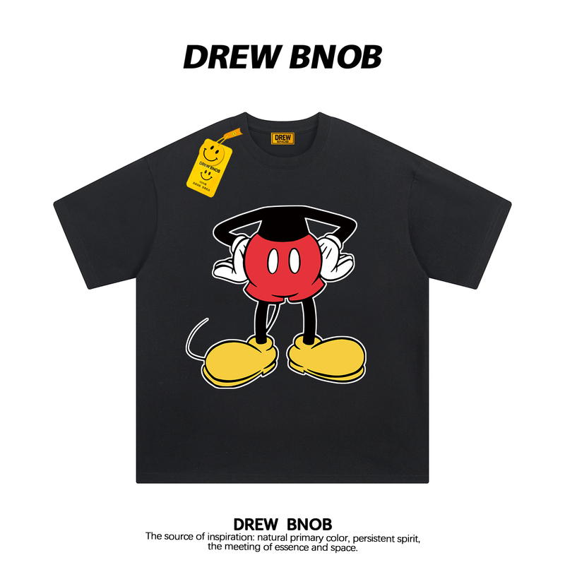 Drewbnob American Trendy Brand Mickey Fun Print Short-Sleeved T-Shirt for Men and Women Casual Loose Cotton Top ins