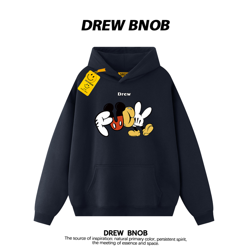 Drewbnob American Trendy Brand  Mickey Fun Print Hooded Sweatshirt for Men and Women Autumn and Winter Loose Hoodie Jacket