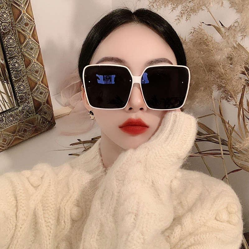 Callen Keith Korean series rice white large frame slimming glasses personality retro polarized anti-UV sunglasses