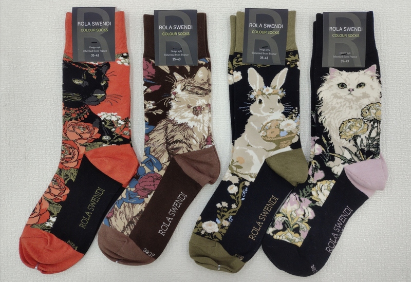 【Rola Rola Seven】French Imported Floral Cat Tiger Leopard Rabbit All-Season Mid-Tube 95.2% Cotton Socks