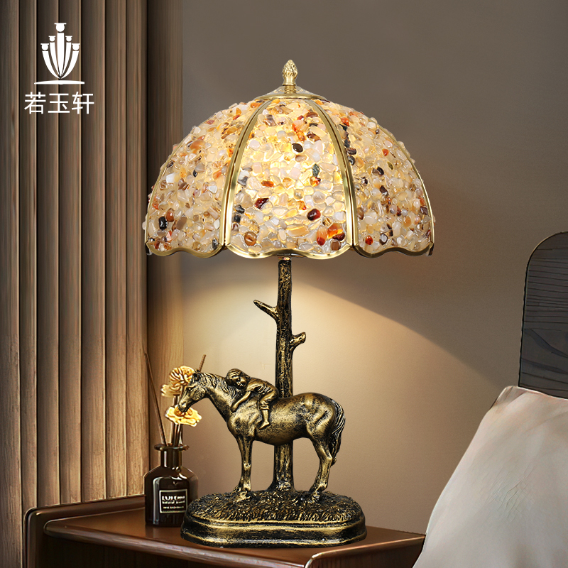 Retro Crystal European Style Bedroom Bedside Lamp Living Room Decoration Creative Gift Dimmable Study Natural Crystal Lamp