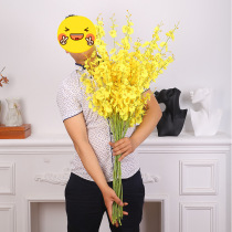 Simulation dancing orchid yellow fake flower Wenxin orchid silk flower plastic dried flower Big Five-Fork Yellow head phalaenopsis decorative bouquet