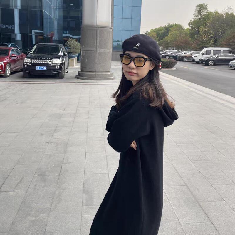 Black Sweater Dress with Coat, Hooded Knit Dress, Slimming, Long and Loose for Autumn and Winter, Thick Base Layer for Women