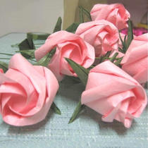 Good quality hand kneaded paper origami rose diy material package matching leaf branches Kawasaki rose standard rose