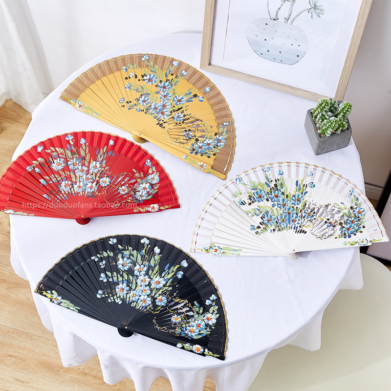 Anita's new 9-inch folding fan wood fan can be folded with dance fan photo fan hanfu fan