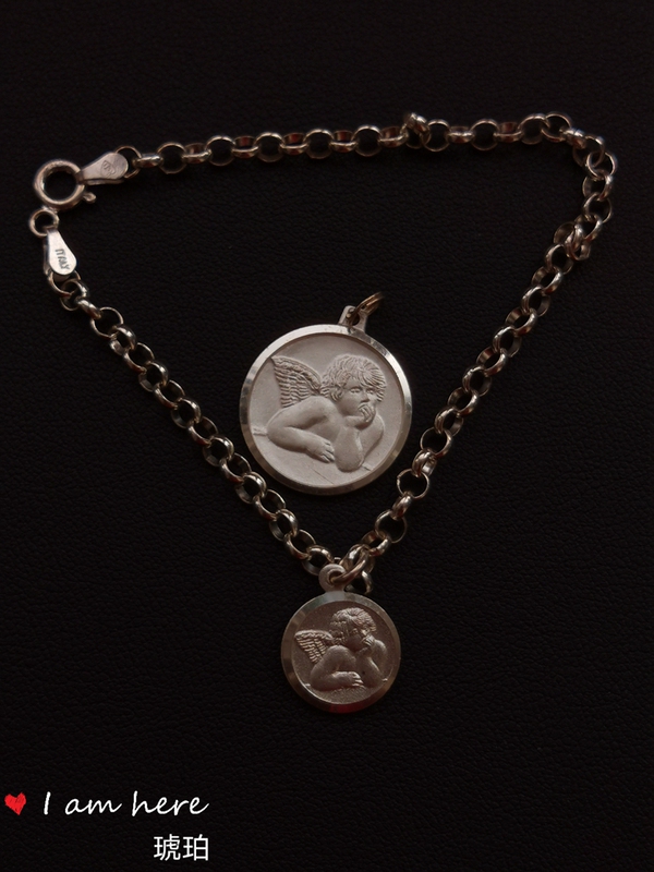 Italian Retro 925 Silver Guardian Little Angel Silver Medal Pendant and Bracelet Set 8.1g