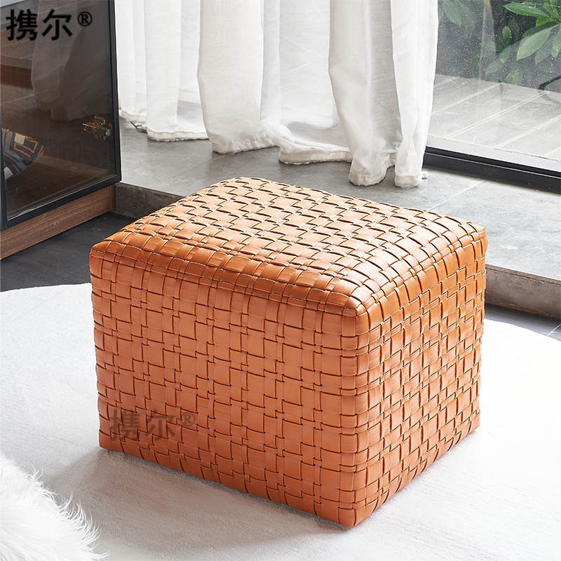 Custom-made hand-woven sofa stool foot makeup chair change shoe pier Nordic microfiber leather high-end bed end stool low stool