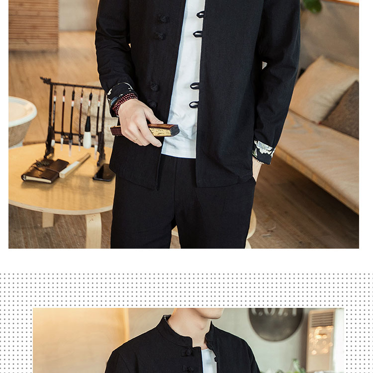 Áo sơ mi nam phong cách Trung Quốc phong cách retro quốc gia Trung Quốc dài tay lót quần áo áo dài bằng vải lanh cotton nút áo - Áo khoác đôi quần jean nam