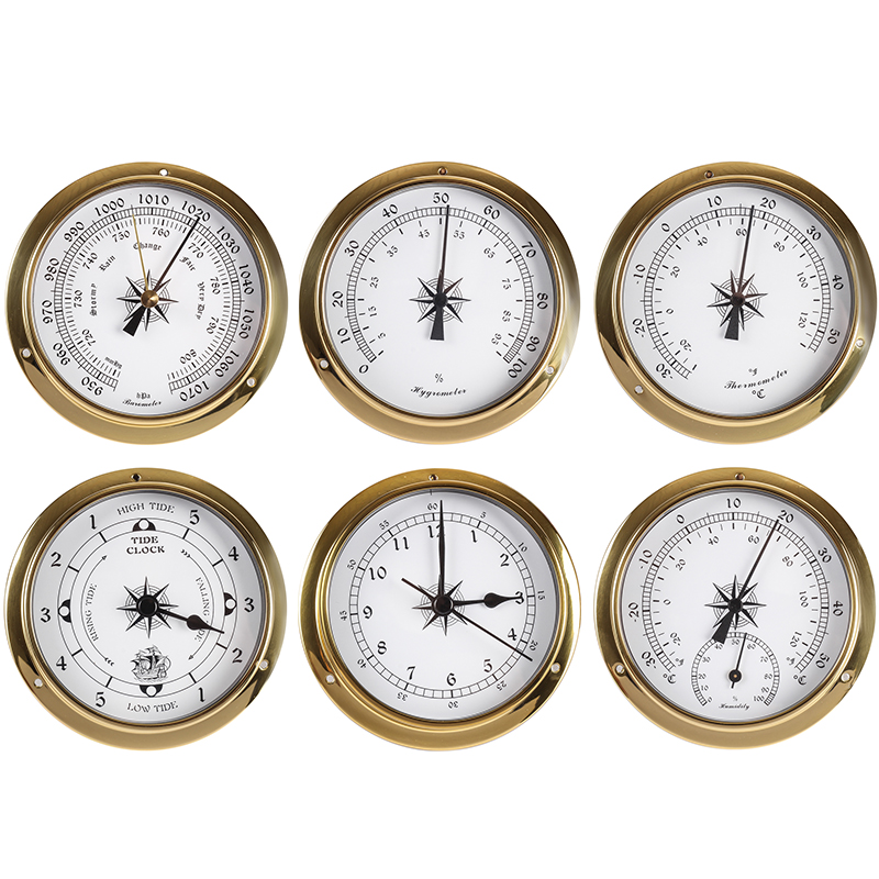 145mm Brass Shell Marine Barometer Atmospheric Pressure Gauge of Atmospheric Pressure Gauge Watches and clocks 4 pieces Free Battery Weather Forecast