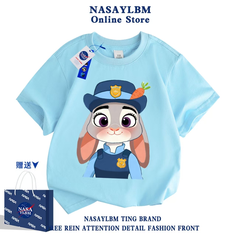 Judy the Rabbit Police Officer Summer Casual Tops for Boys and Girls New Cartoon Cute Print Short Sleeve for Teenagers