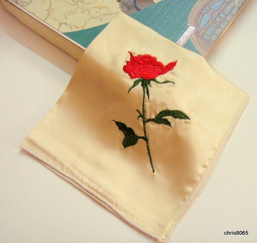 Embroidered Handkerchief, Rose