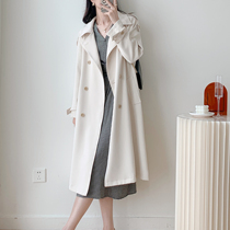 Full Honey Custom Apricot Color Temperament Superior double-row buckle loose in long style Wind Coat Woman Thin Lace Coat Autumn