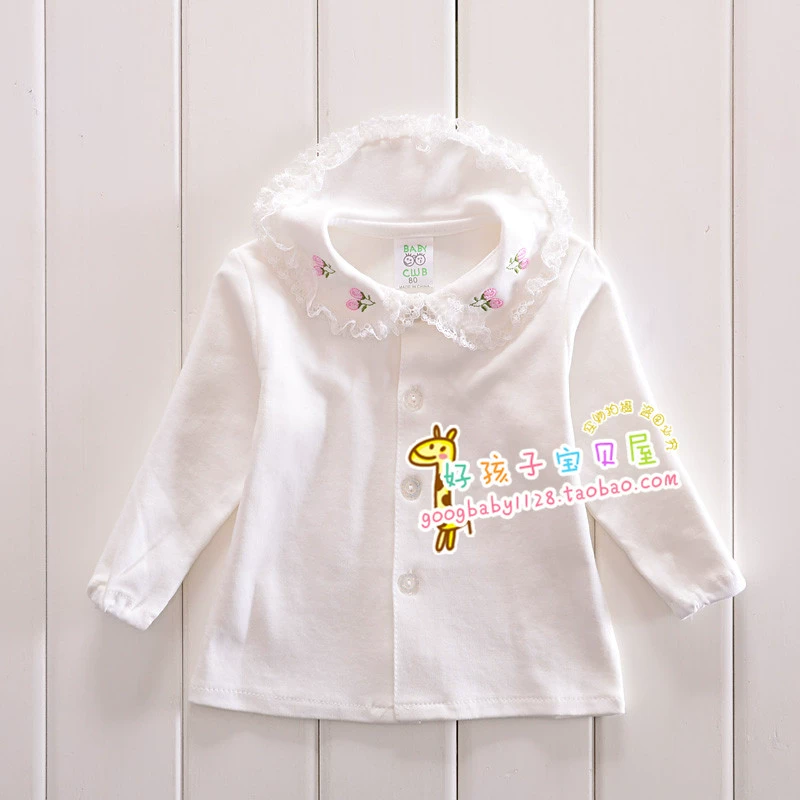 Phiên bản hàn quốc 2017 mới mùa thu cotton ren bé gái sơ mi chạm đáy áo sơ mi cotton hoạt hình