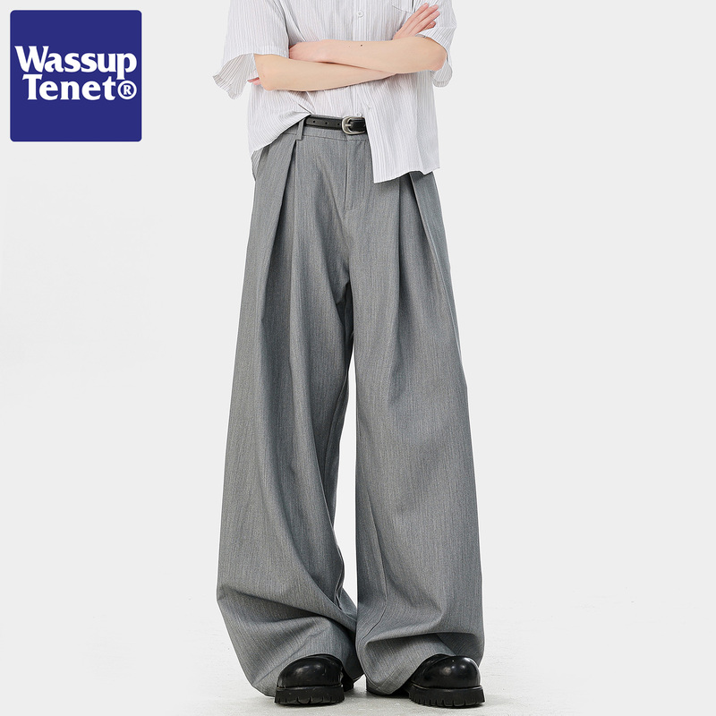 Wassup Tenet American-Style Pleated Drape Wide-Leg Trousers for Men, Summer Thin Straight Loose Casual Long Pants