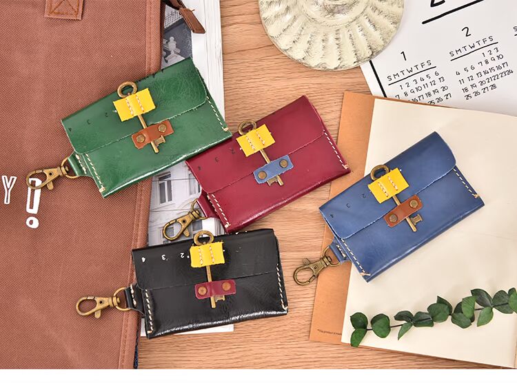 Phiên bản giới hạn retro da thẻ nhà gói túi chìa khóa mỏng đa chức năng sáng tạo nhỏ gọn móc khóa nhỏ gọn - Trường hợp chính móc khóa ví mini