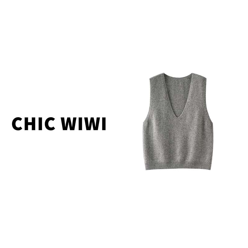 Chic Wiwi Gentle Texture, High-Quality Sheep Wool Knitted V-Neck Vest Zy037452 Chic Wiwi Gentle Texture, High-Quality Sheep Wool Knitted V-Neck Vest Zy037452
