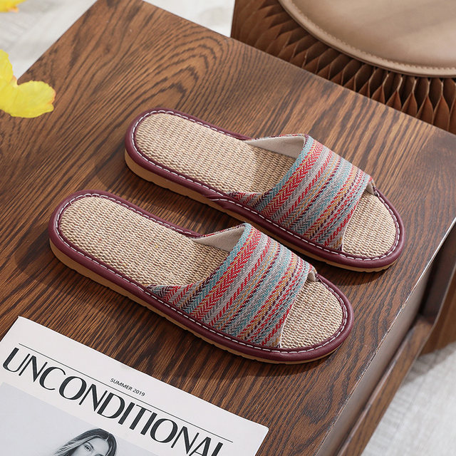 Summer bohemian linen sandals for men and women home indoor floor cotton and linen couple fabric non-slip soft bottom mute