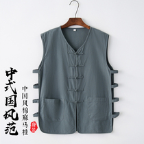 Cotton linen mens Tang vest thin summer mantle Chinese style Old Man shirt costume sweatshirt vest