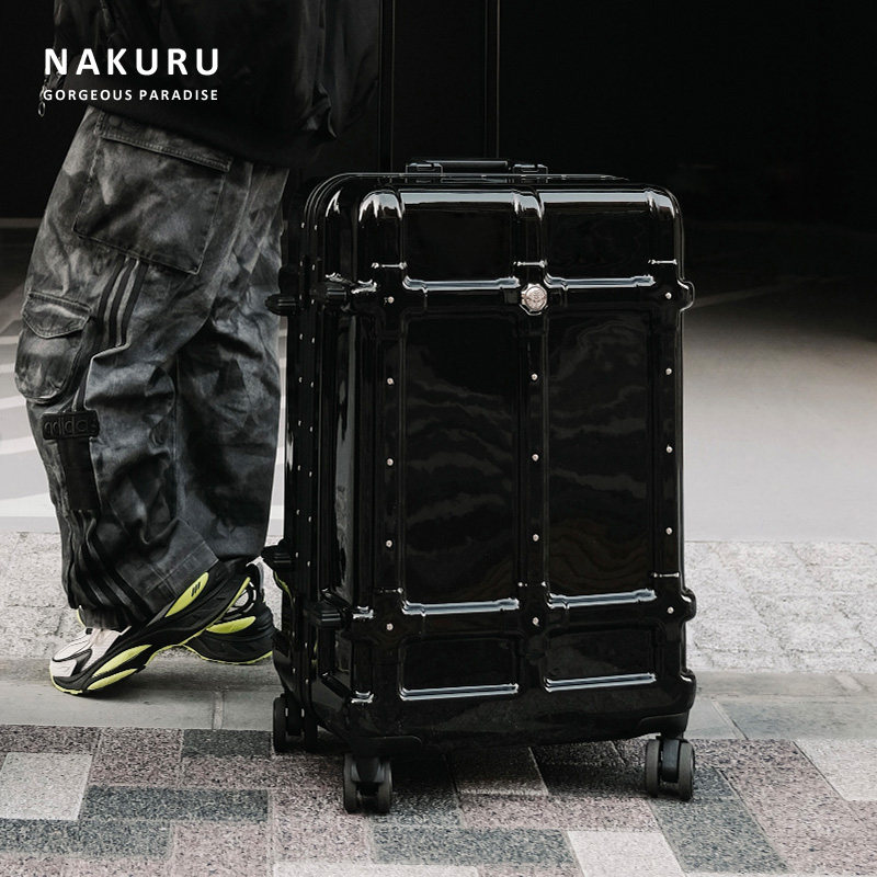 NAKURU Aluminum Frame Luggage Black Personalized Travel Suitcase 2026 New 24-inch Large Capacity Combination Trolley Case