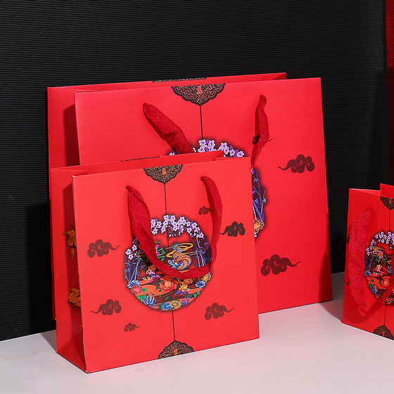 Ethnic style gift box festive packaging Chinese style red festive gift bag paper bag hand bag gift bag return gift bag