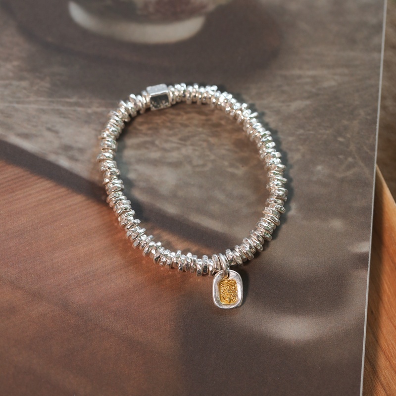 Zakiram Ii Xisu Original Handmade Hammered Solid 999 Pure Silver 24K Gold-Plated Small Coiled Silver Bracelet Zakiram Ii Xisu Original Handmade Hammered Solid 999 Pure Silver 24K Gold-Plated Small Coiled Silver Bracelet