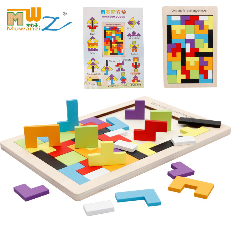 Wooden Tetris Mongolian children's beneficial intelligence early education toy baby puzzle puzzle puzzle puzzle block game