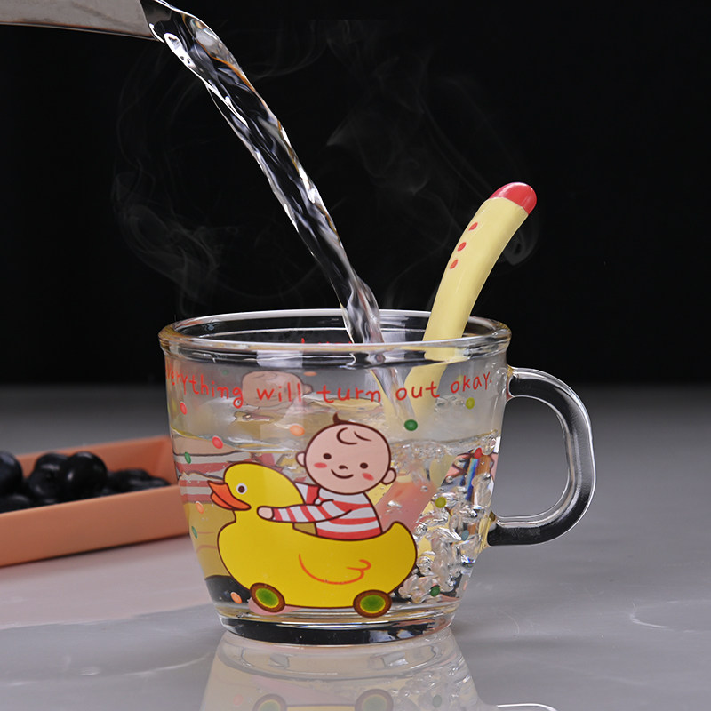 Anti-Fall Children Glass Water Cup Baby Milk Cup Breakfast Cup Water Cup Cartoon Cup Cute Mug Trumpet Home