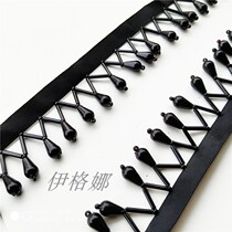 HB002 new clothing decoration accessories black and white water drop cross short hand-ordered beaded lace clothing Black