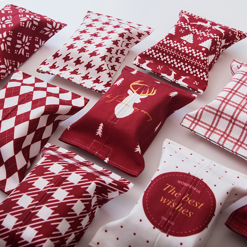 Christmas New Year holiday decorative tissue box modern simple Christmas red fabric draw paper set ins Nordic paper towel set