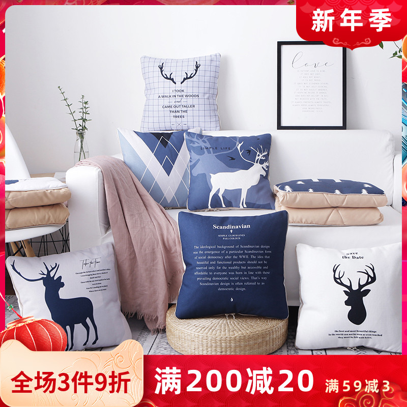 ins Nordic style elk dual-use pillow is a simple European two-purpose afternoon blanket literary cotton and linen pillow car cushion