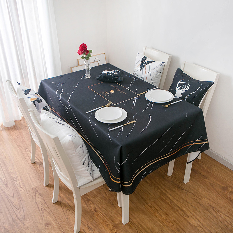 Black gold thickened cotton linen tablecloth marbled rectangular table table cloth ins Nordic coffee table cover scarf cloth