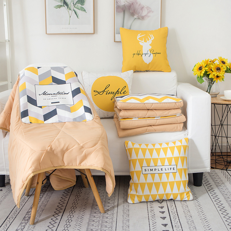 ins Nordic wind dual-use Pillow Quilt cotton linen for use with pillow office Pillow Dual-use Back Cushion Blanket