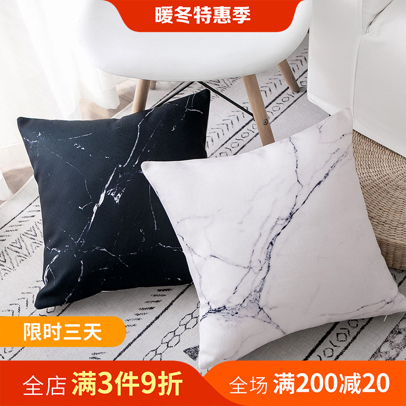 ins marble pattern sofa pillow office cotton linen cushion car Nordic cold wind net red pillow cover