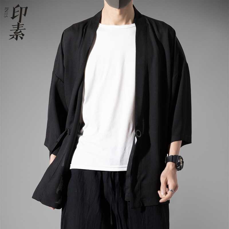Chinese Style Hanfu Cardigan Jacket for Men, Large Size, Loose Robe, Ancient Style Zen Clothing, Summer Ice Silk Sun Protection Clothing, Kimono Chinese Style Hanfu Cardigan Jacket for Men, Large Size, Loose Robe, Ancient Style Zen Clothing, Summer Ice Silk Sun Protection Clothing, Kimono