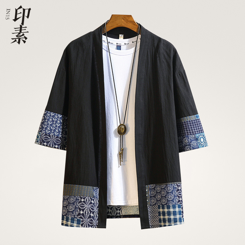 Summer Thin Chinese-Style Linen Jacket, Retro Hanfu for Men, Japanese-Style Cardigan, Cotton-Linen Loose Kimono