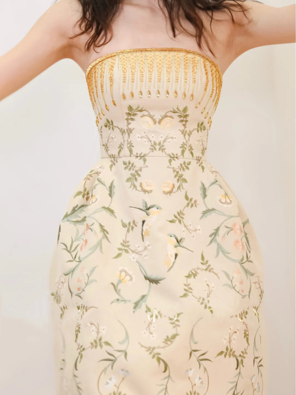 Elegant Socialite-Style Mini Dress, Designer's New Slim-Fitting and Sexy Birthday Party Heavy-Duty Strapless Embroidered Dress for Women