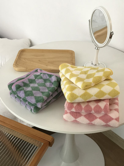 菱形格毛巾女洗脸洗澡超强吸水速干家用宿舍男女柔软舒适加厚面巾