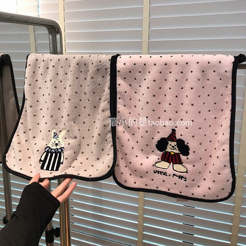 Cute Polka Dot Rabbit Coral Velvet Towel Female Cartoon Puppy Face Wash Towel Household Coral Velvet Soft Absorbent Water Towel Cute Polka Dot Rabbit Coral Velvet Towel Female Cartoon Puppy Face Wash Towel Household Coral Velvet Soft Absorbent Water Towel