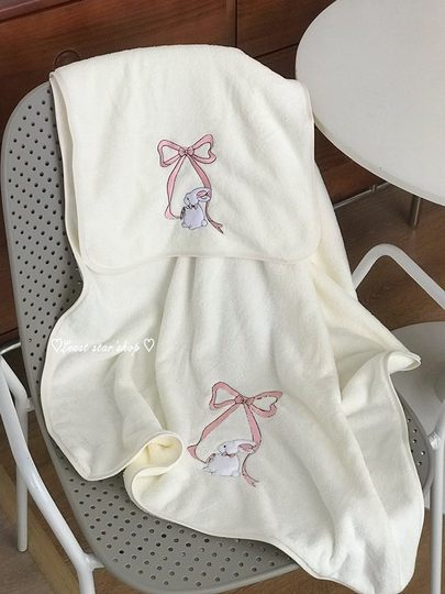 可爱蝴蝶结兔子浴巾浴裙干发帽套装女超强吸水珊瑚绒洗脸毛巾裹巾