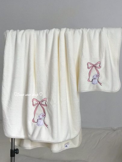 可爱蝴蝶结兔子浴巾浴裙干发帽套装女超强吸水珊瑚绒洗脸毛巾裹巾