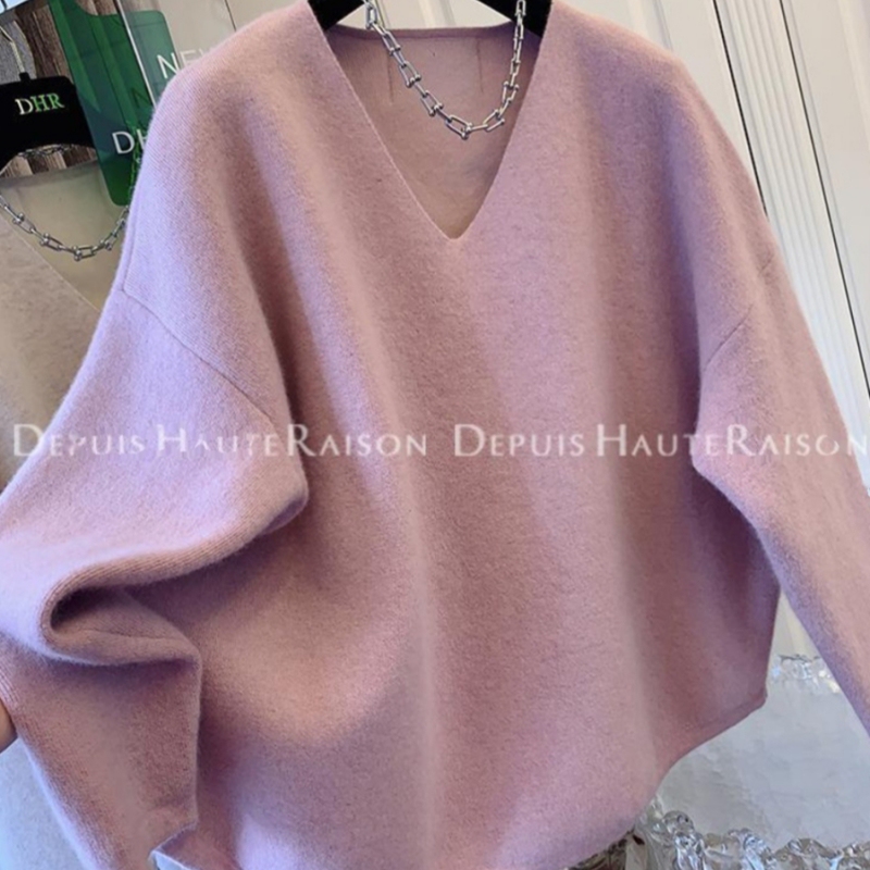 Extra Large Size 150kg Plus-Size Pullover Soft V-Neck Sweater for Women, Autumn and Winter, Lazy and Loose-Fitting Long-Sleeve Knit Top, Trendy