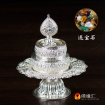 Nepal sterling silver Manza plate handmade eight auspicious Mana tea Romanda plate repair plate diameter 6 8cm 358g